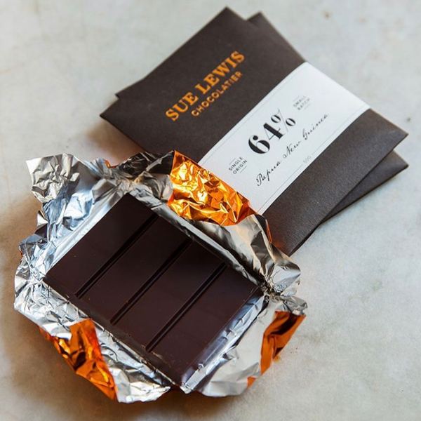 64% Papua New Guinea Dark Chocolate by SUE LEWIS CHOCOLATIER, (GF), 50g